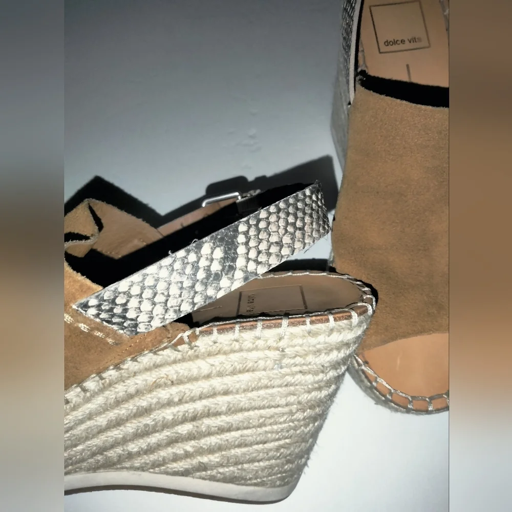 Dolce Vita (Size 8.5) Camel Brown Suede Animal Print Strap Espadrille Sandals